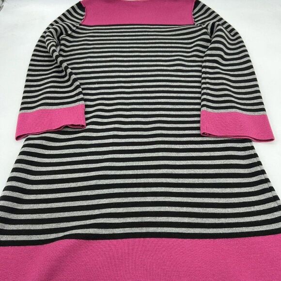 Eliza J Sweater Dress Shift Color Block Striped Black Coral Gray Scoop Neck S - Picture 5 of 5
